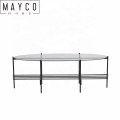 Mayco Living Room Black Metal Oval Glass Coffee Table